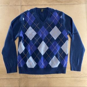 J Crew Argyle V-neck sweater